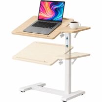 Ρυθμιζόμενο Γραφείο Laptop Relaxdays με Ροδάκια / Βοηθητικό Τραπεζάκι 68 x 40 x 67.5–102 cm - Light Brown / White (10054313_8248)