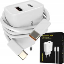 Φορτιστής Spacecase PS20W-12 PowerSet 20W Αντάπτορας με 1 x Type-C / 1 x USB-A 20W & 1 x Καλώδιο Type-C σε Type-C 100cm - White (5905719129552)