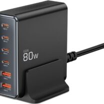 Φορτιστής Tech-Protect DC80W GaN Επιτραπέζιος με Βάση / Καλώδιο Τροφοδοσίας 150cm & 2 x USB-A / 4 x Type-C 80W - Black (5906302375448)