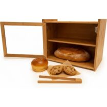 Ψωμιέρα Relaxdays Bamboo Bread Bin από Μπαμπού 2 Επιπέδων με Παράθυρο & Λαβίδα Τοστ 31 x 40 x 17.5 cm - Natural (10052271)